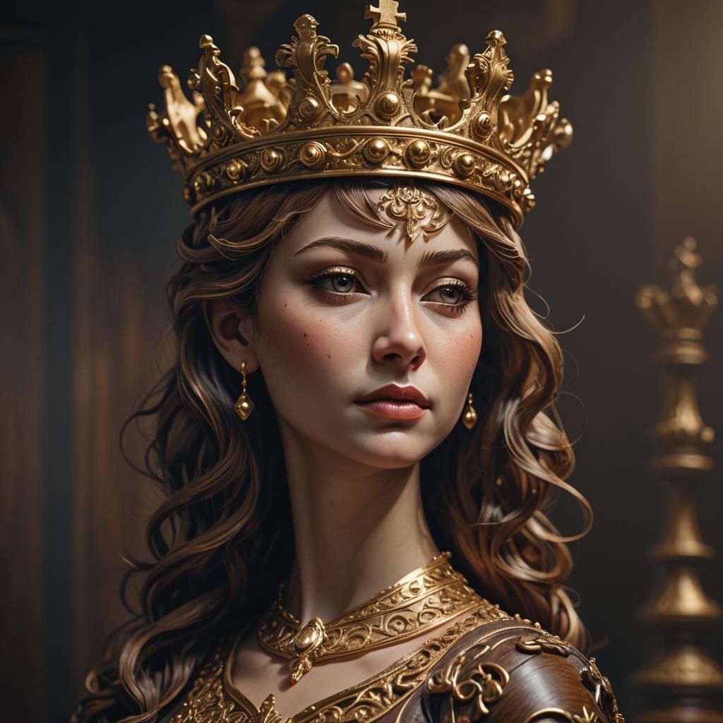 Chess Queen with Gold Filigree in Digital Art