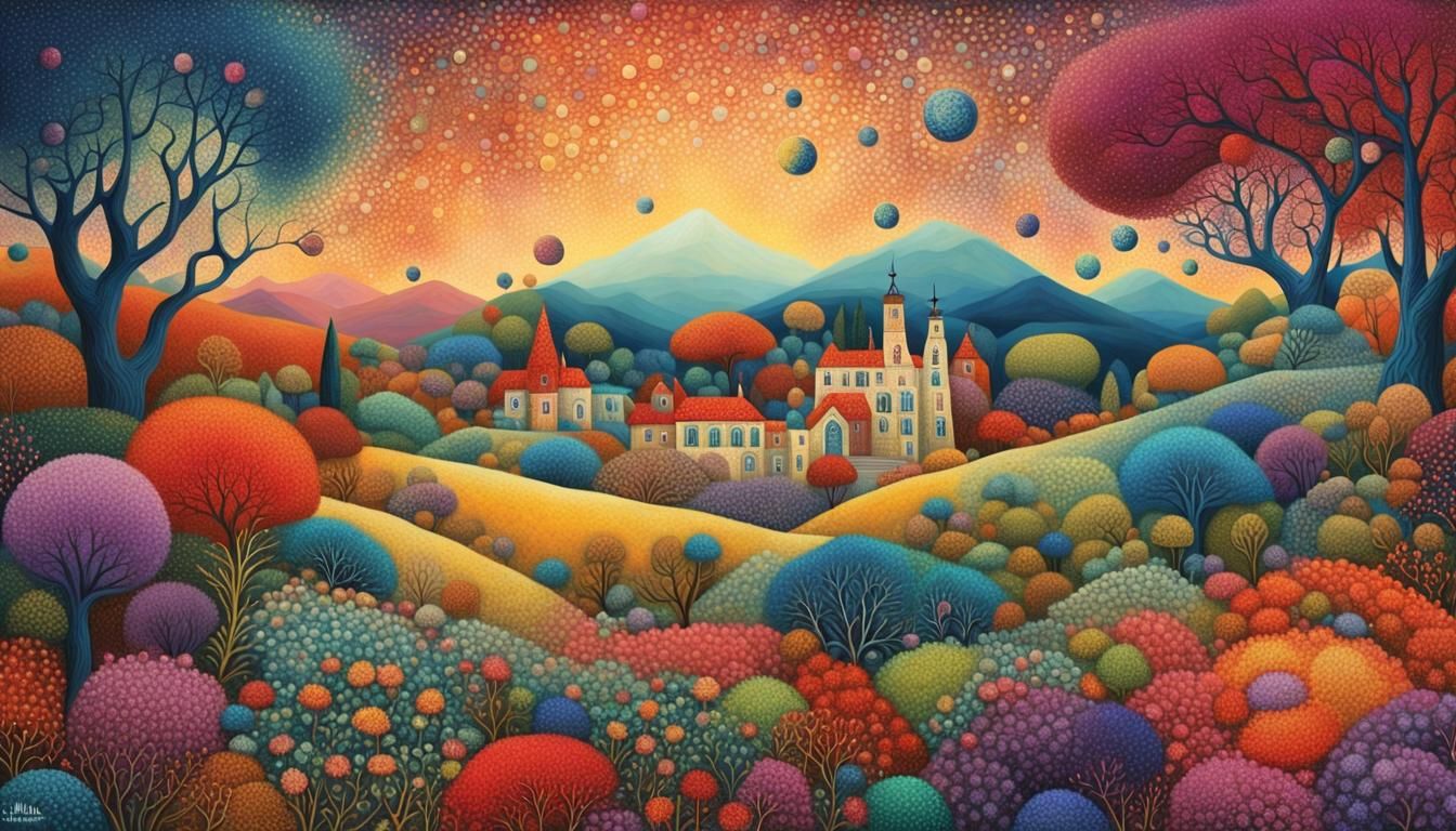 Colorful Landscape in Mixed Artistic Styles