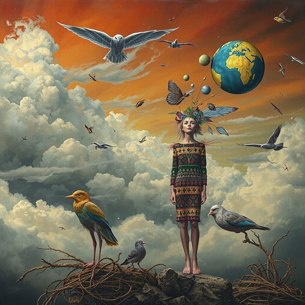 Surreal Dreamscape Inspired by Mixed-Media Art