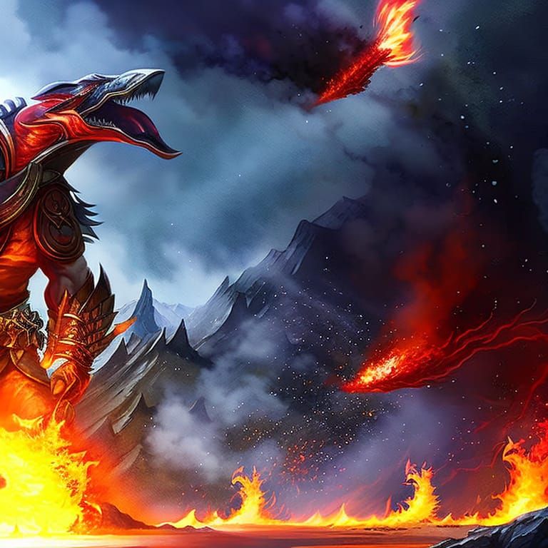 Fierce Fire-Breather in Fantasy Watercolor Style