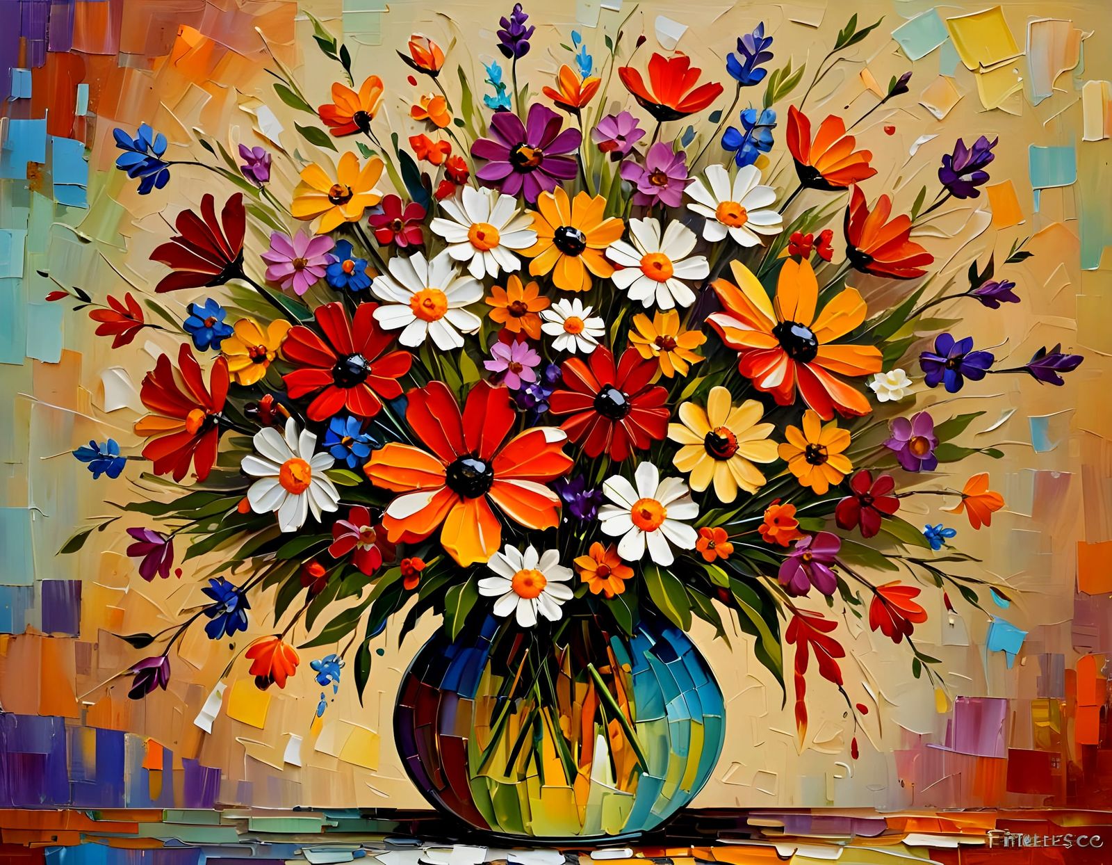 Impasto Autumn Bouquet in Vibrant Textured Style