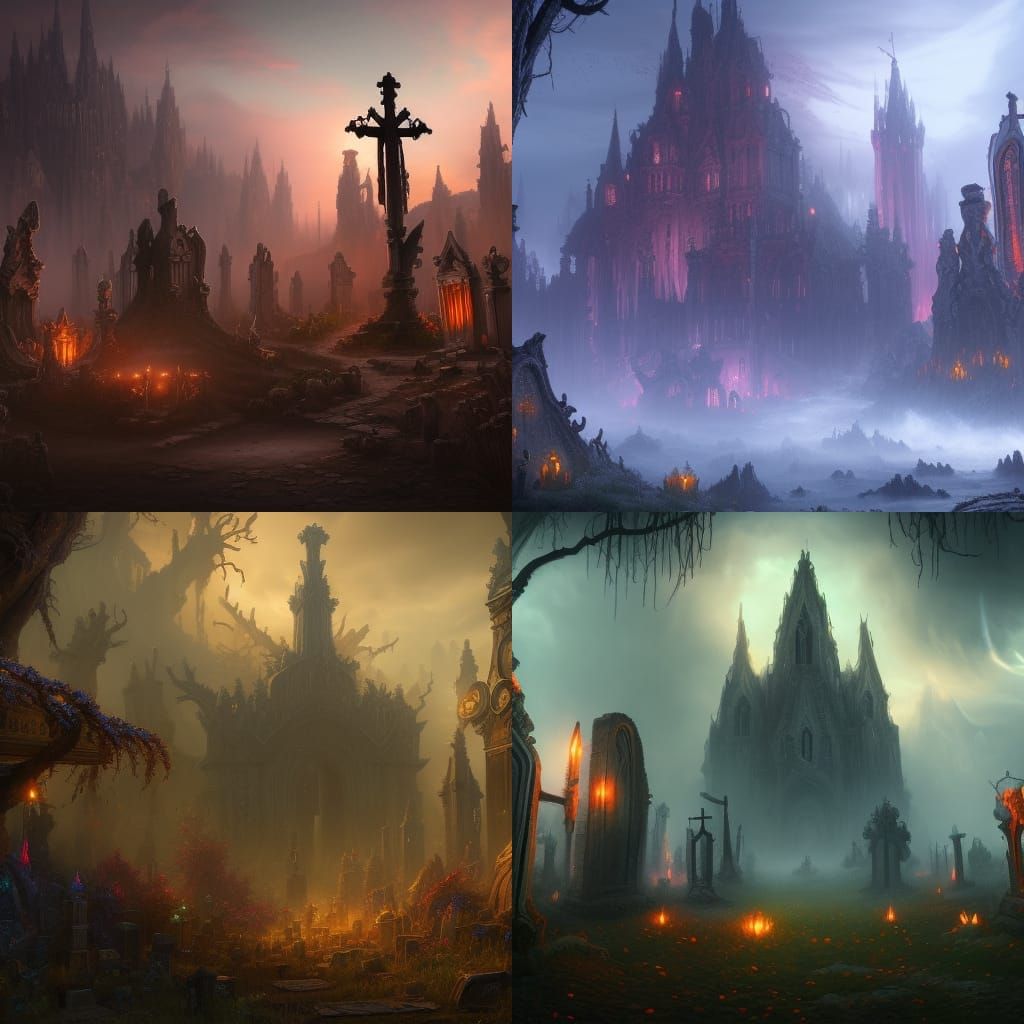 Fantastical Graveyard in Detailed Matte Painting Style