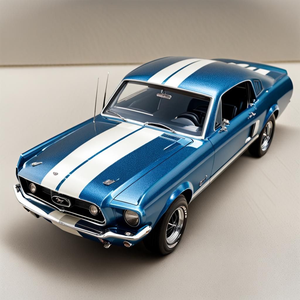 1967 Ford Mustang, Pearl Metal Flake Blue with White Racing Strips