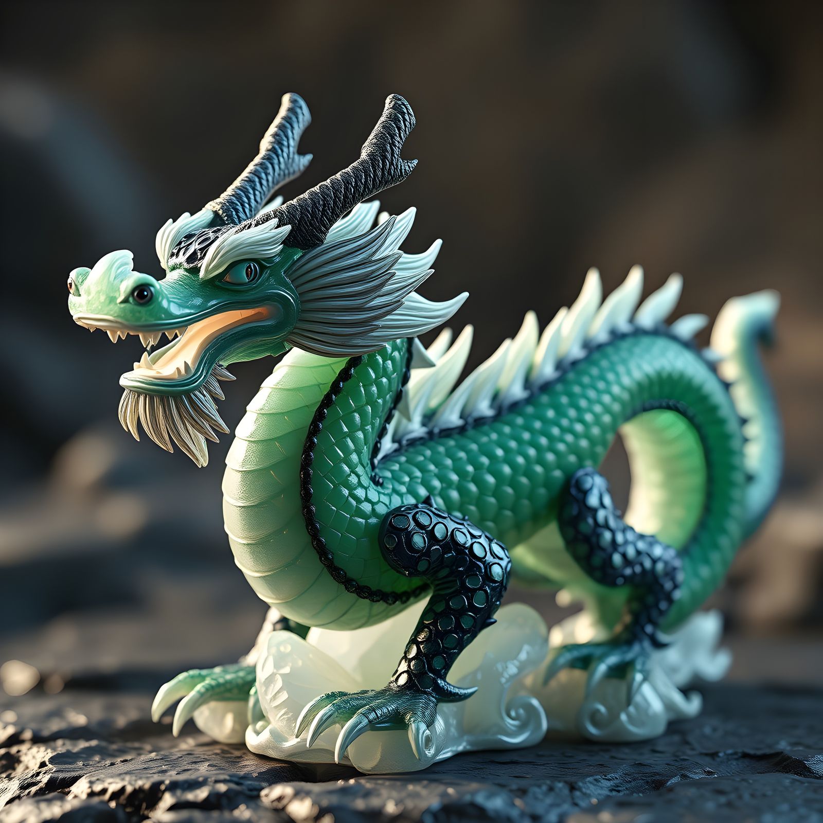 Detailed Jadeite Dragon in 3D Cinematic Style
