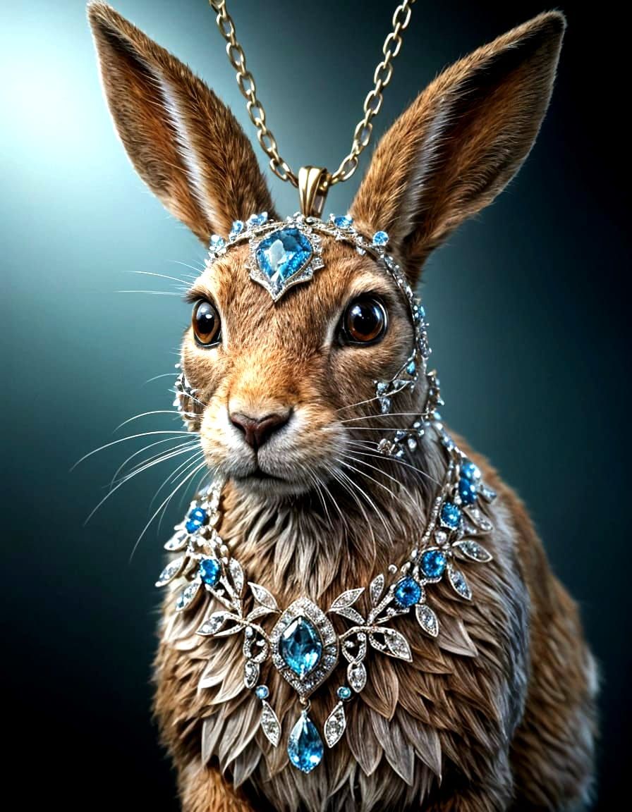 Crystal Hare Necklace on Woman in Fantasy Art Style