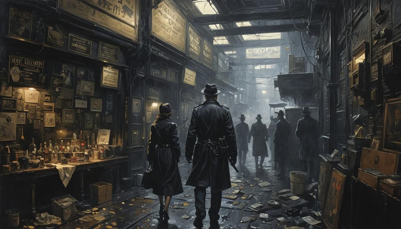 Noir Night Street Scene of Secrets