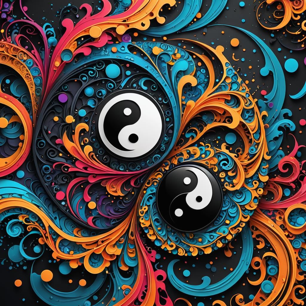 Colorful Ying-Yang in Graffiti Street Art Style