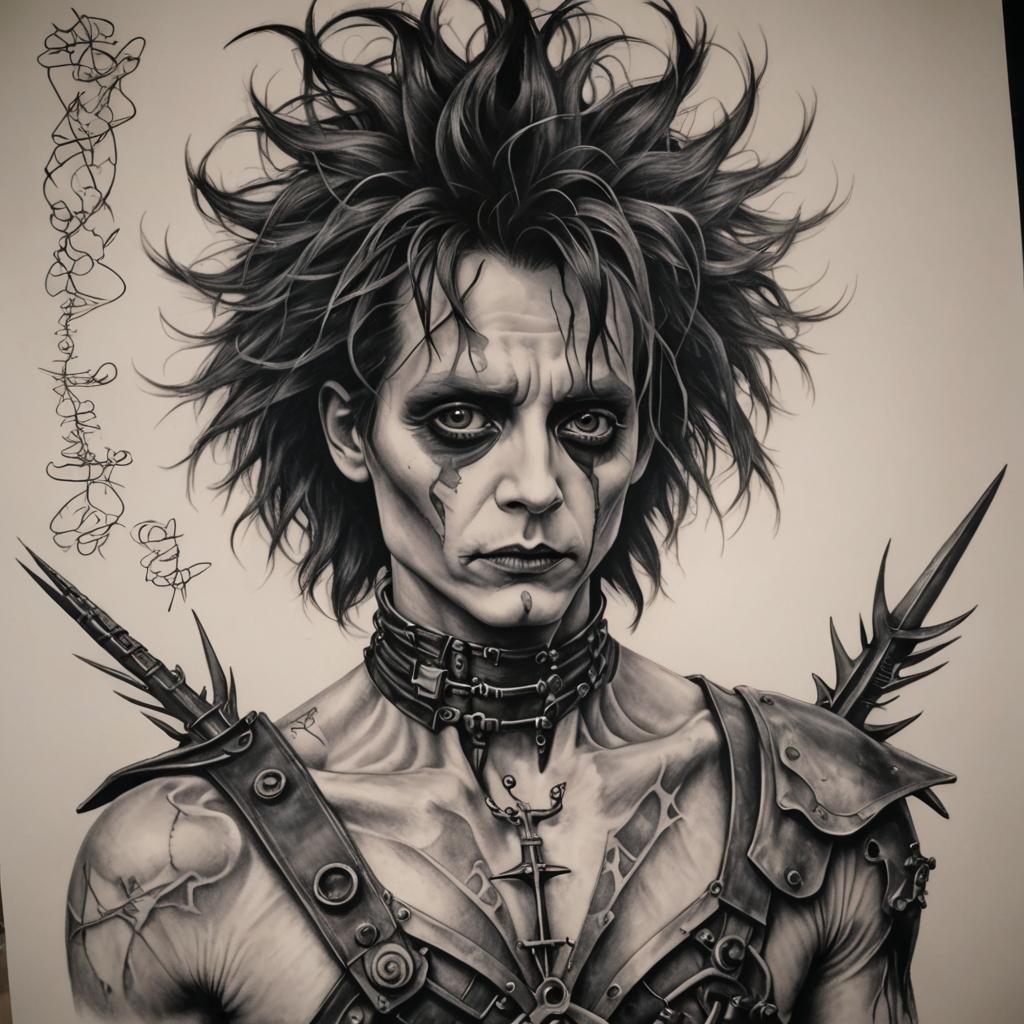 Edward Scissorhands Tattoo in Charcoal Style
