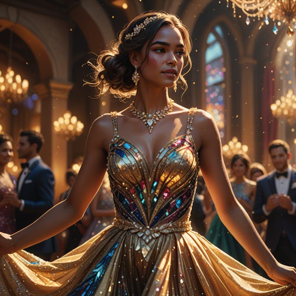 Girl Dancing in Prom Dress Fantasy Illustration