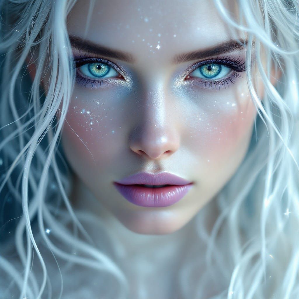 Ethereal Celestial Goddess in Starlight Hair and Lavender Li...