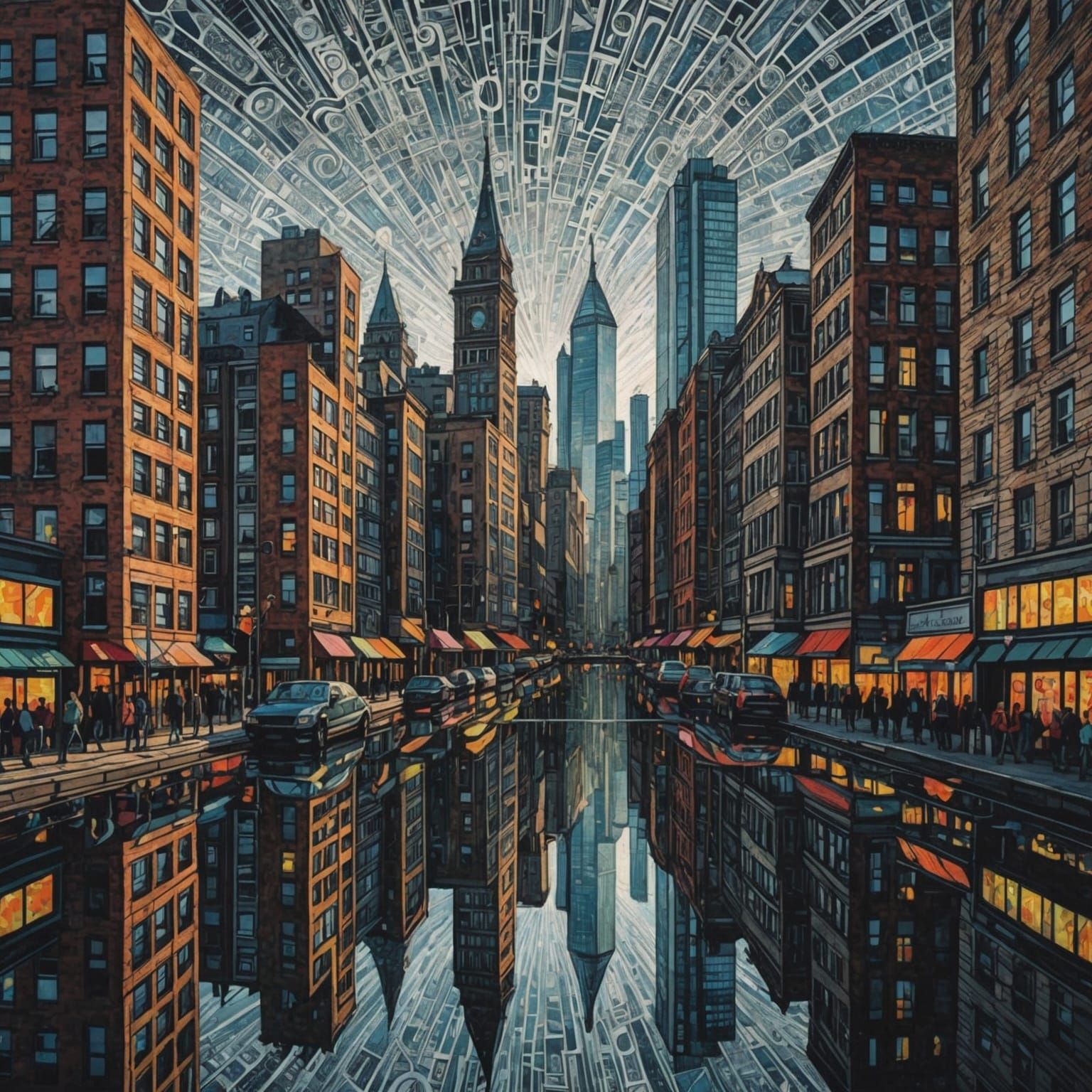 Prismatic Zendoodle Cityscape with Double Exposure