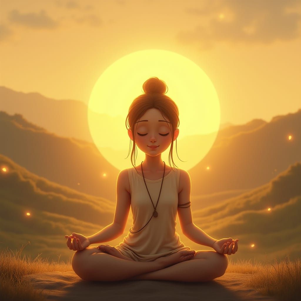 A serene character meditates peacefully within a protective,...