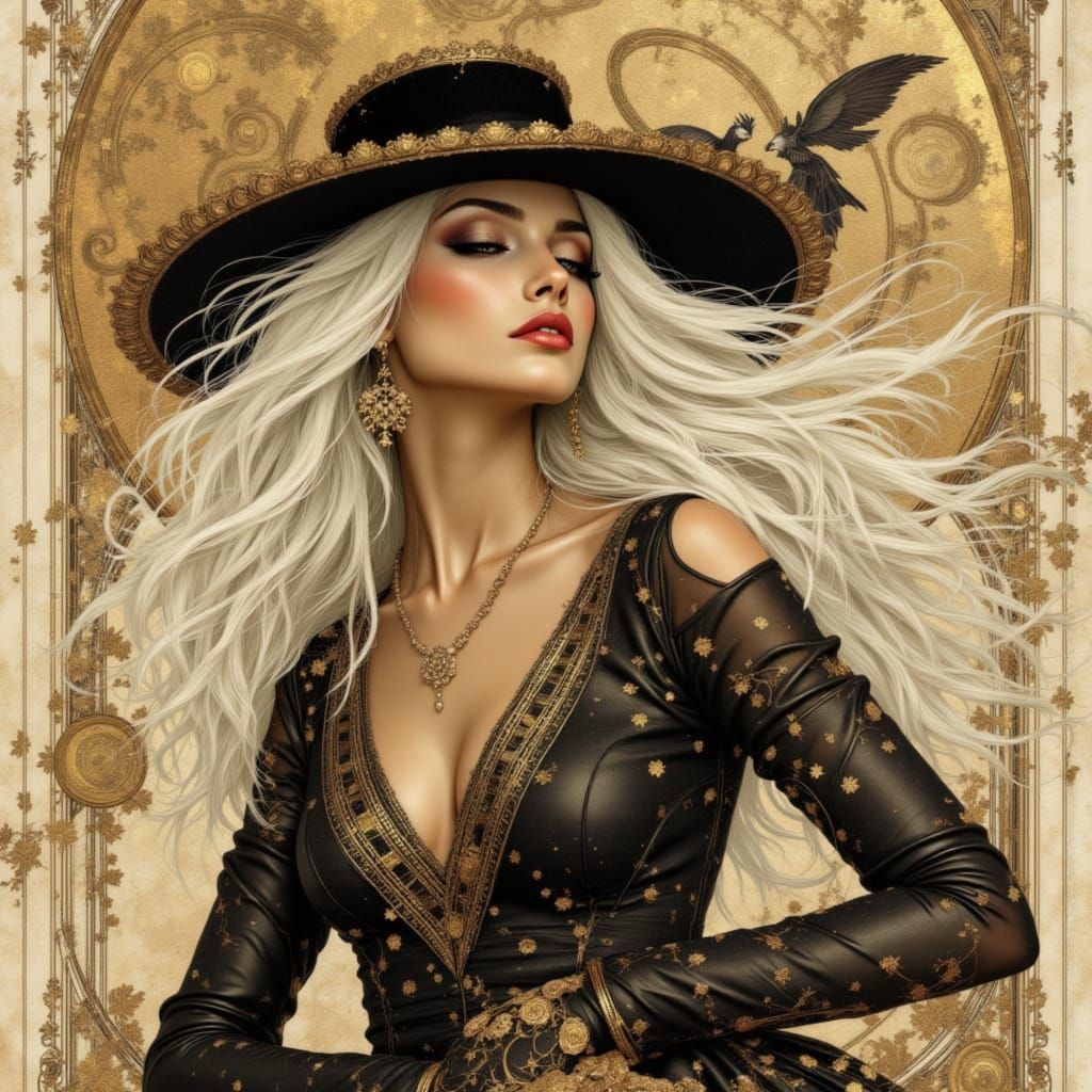 Fashionable Crime Boss with White Hair and Hat