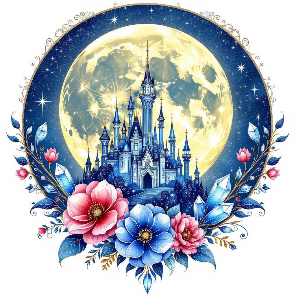 Moon City in Nebula, Retro Sci-Fi Alcohol Ink Art