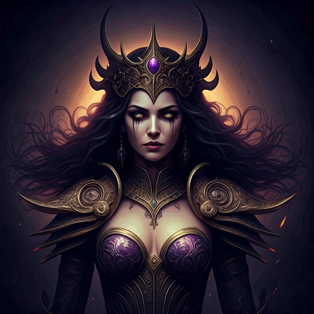 Dark Fantasy Warrior Queen Bokra in Ancient Headdress and Ar...