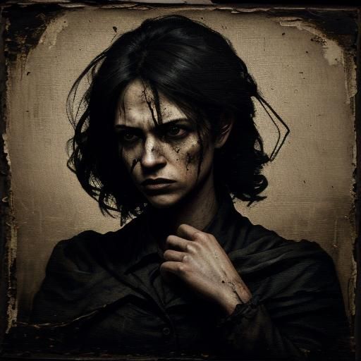 Chiaroscuro Painting of Women in a Black Whirlwind