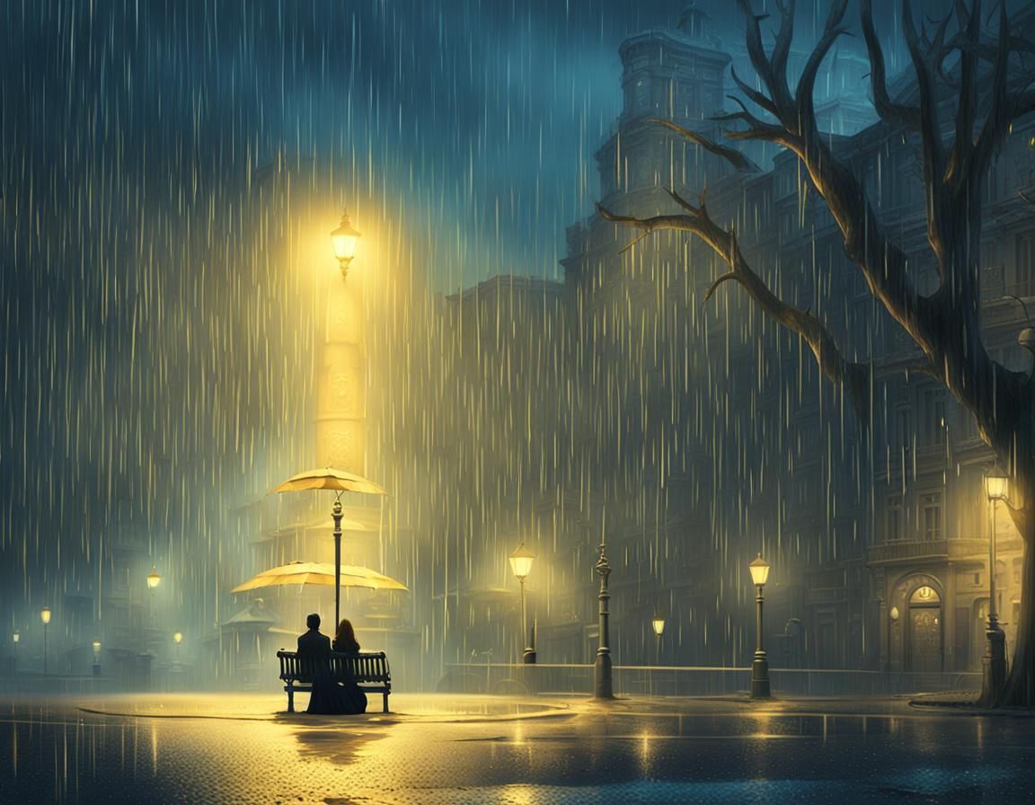 Rainy Night: Lonely Figure in Fantasy Matte Painting