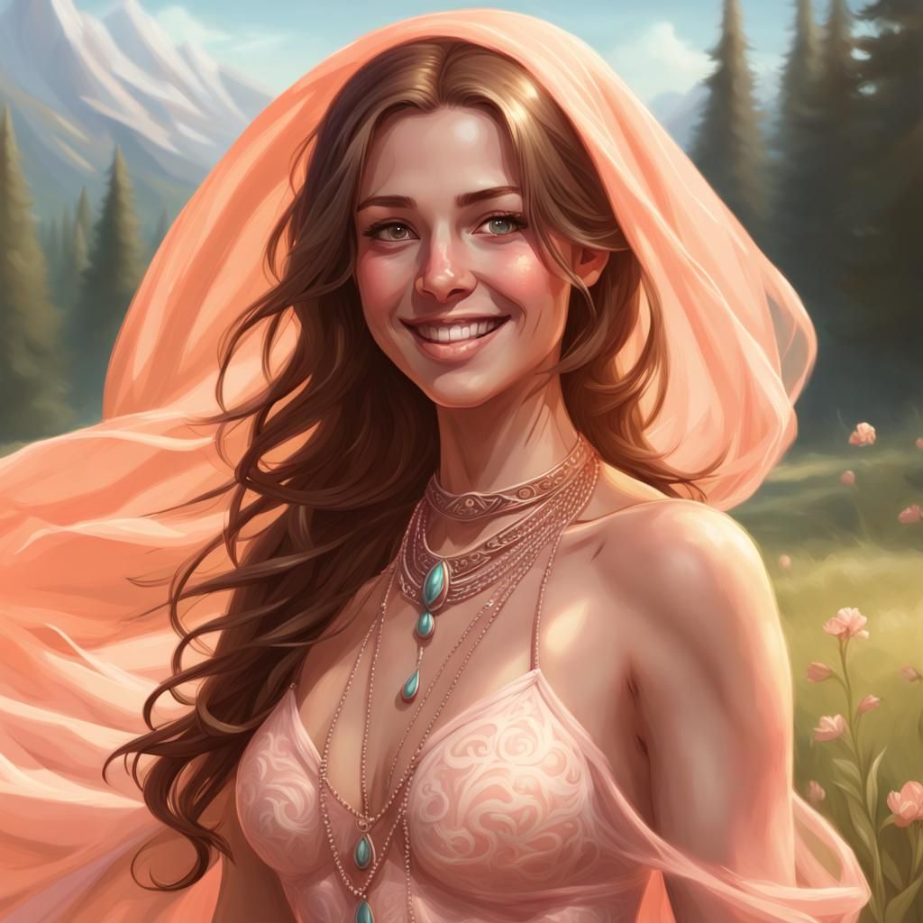 Dreamy Girl Twirling in Meadow, Hyperdetailed Portrait