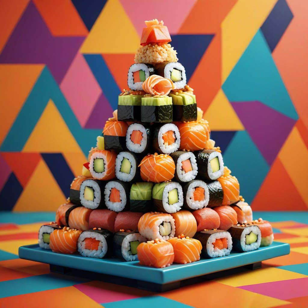 Vibrant Sushi Pyramid in Pop Art Style