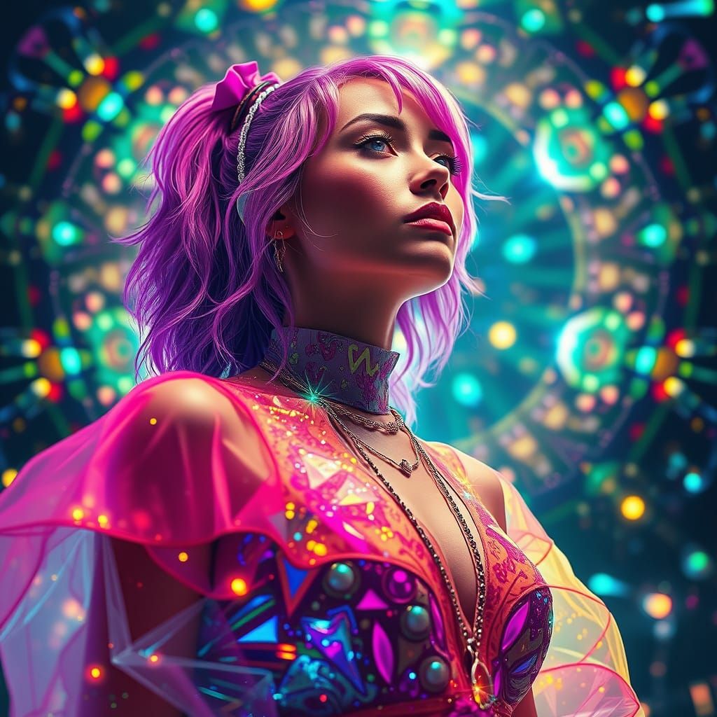 Kaleidoscopic Woman in Futuristic Digital Art Style