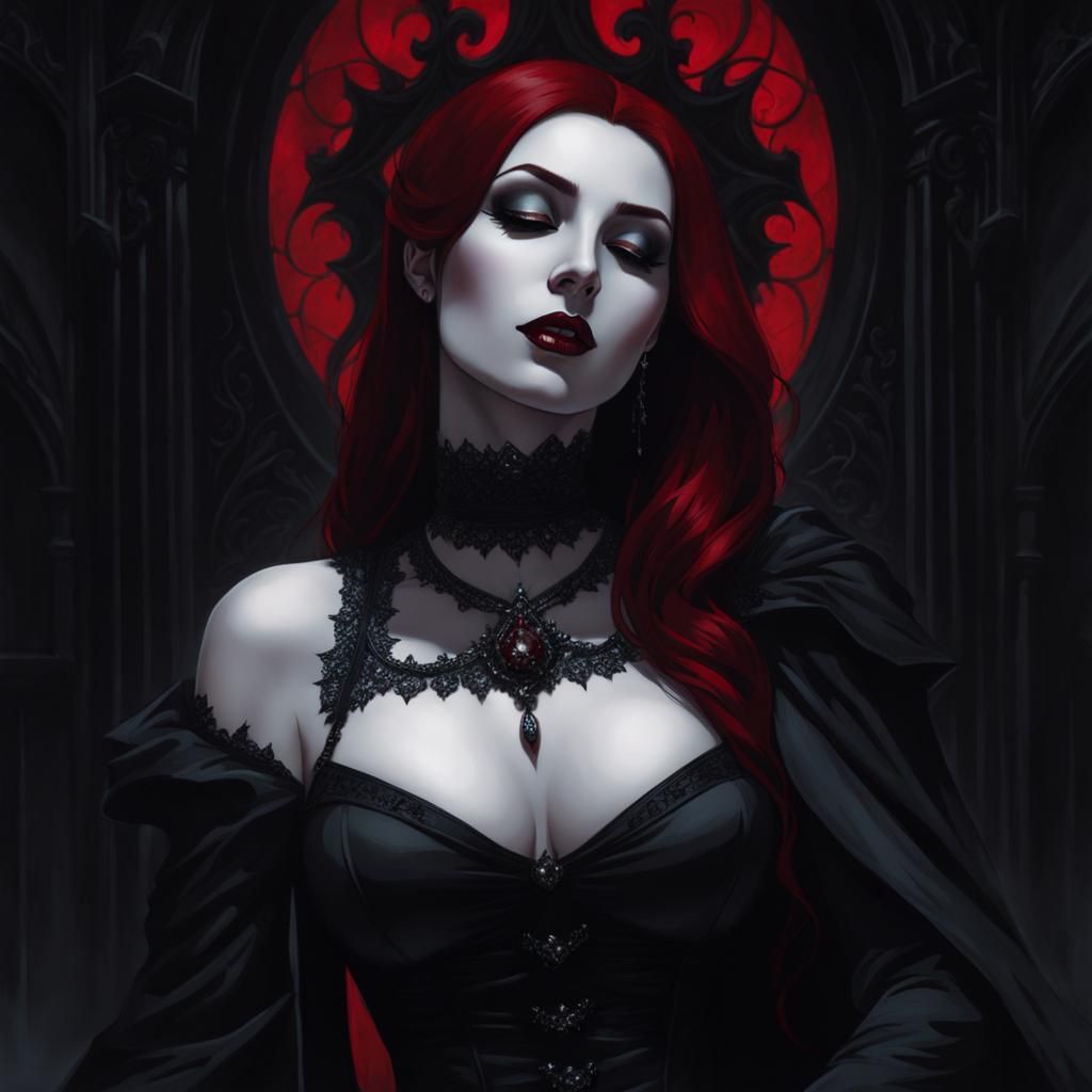 Redhead Vampire in Dark Gothic Comic Art