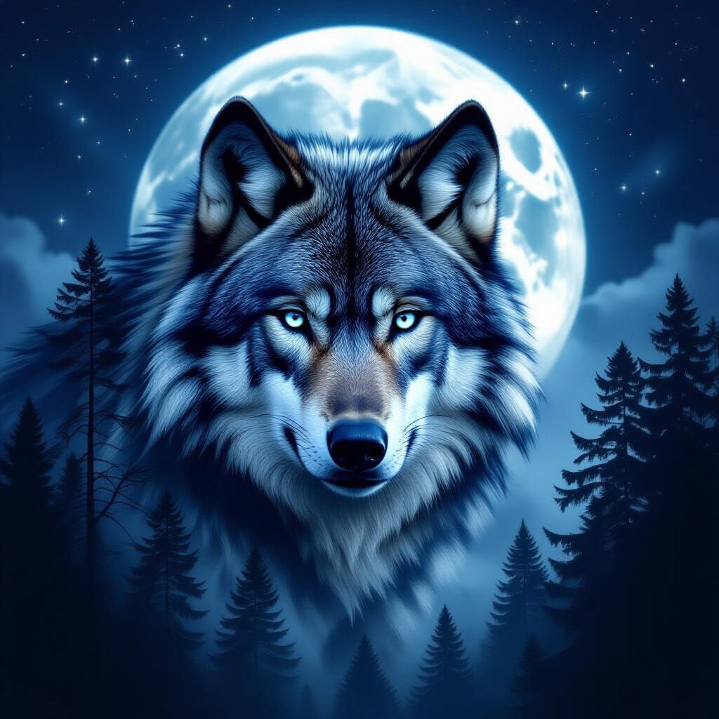 Majestic Wolf in Moonlit Forest Concept Art