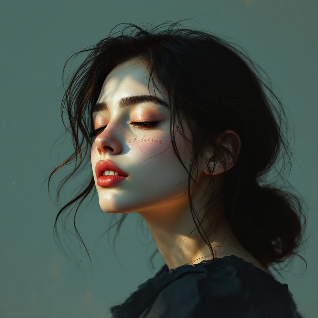 Contemplative Woman with Adieux in Dramatic Lighting