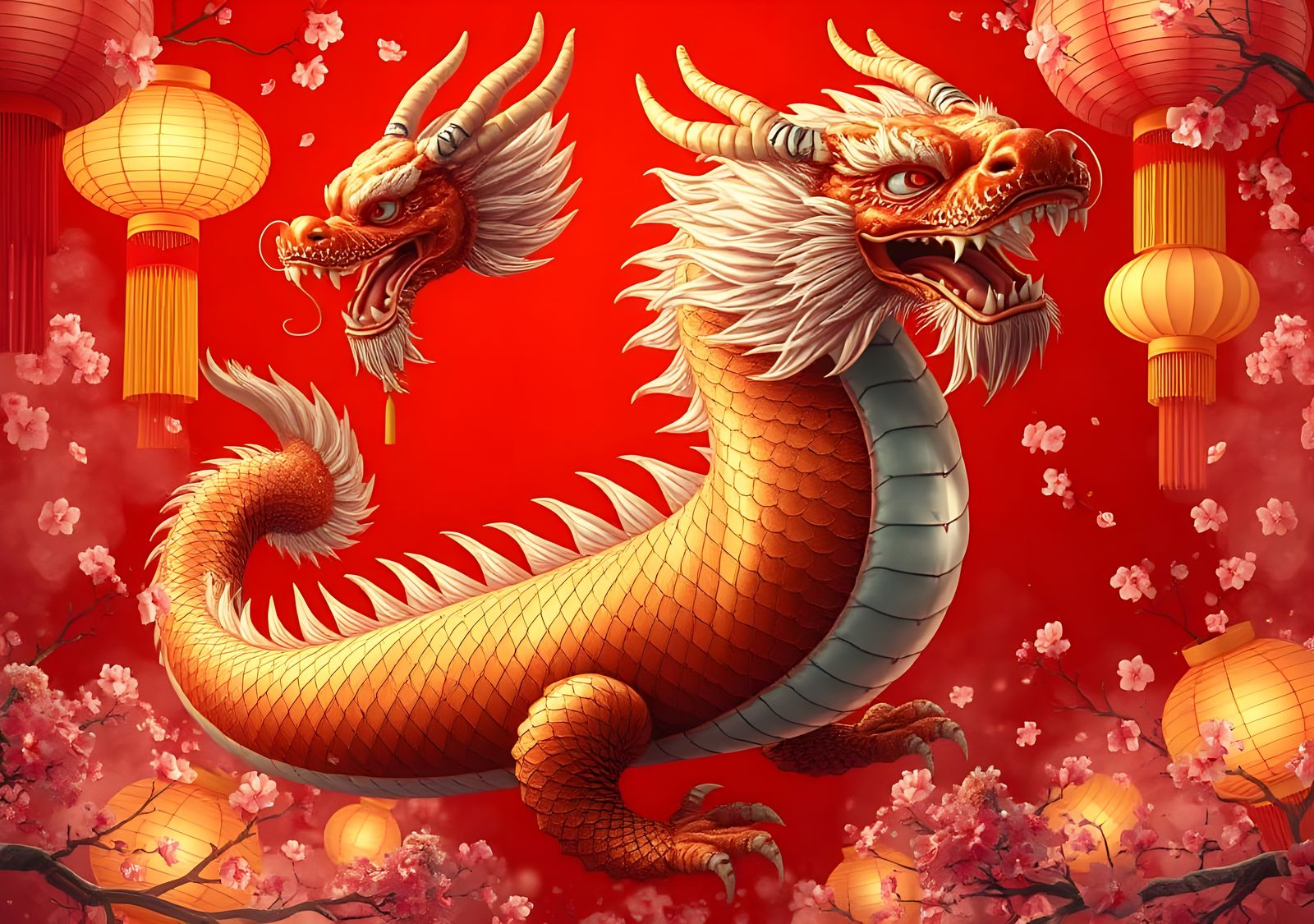Chinese Dragon on Red Background: Fantasy Art