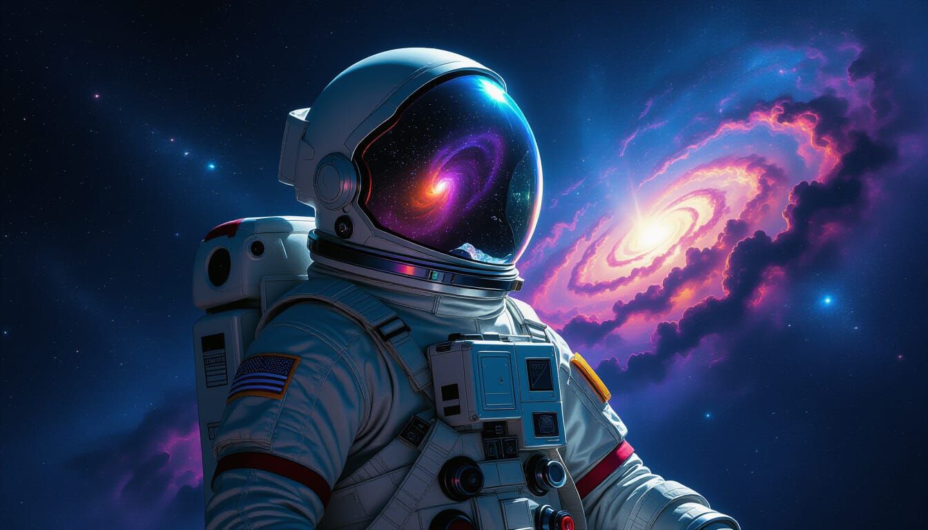 Astronaut Adrift Reflecting Galaxy in Cosmic Horror Style