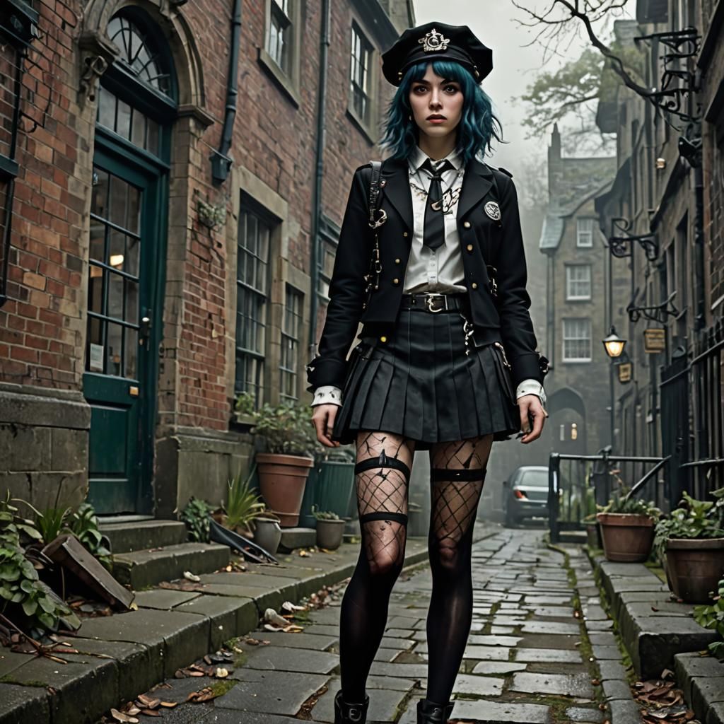 Goth Punk Schoolgirl in Ultra-Short Skirt
