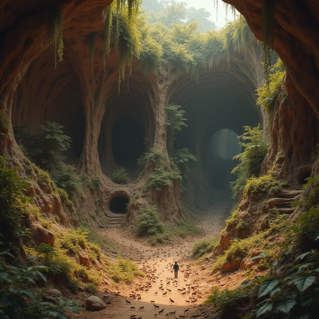 Intricate Underground Anthill as Natural Terrarium