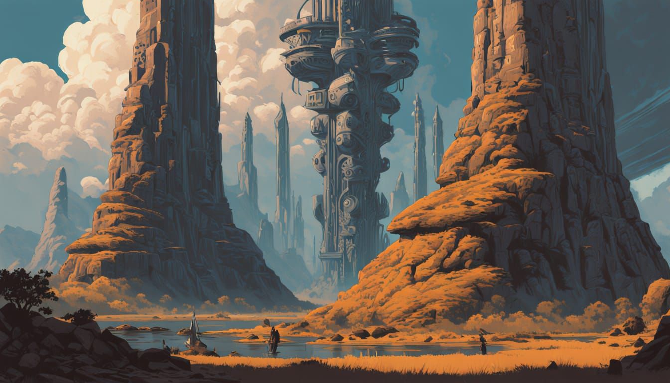 Ancient Pillars Reach for the Sky in a Golden Hour Glow