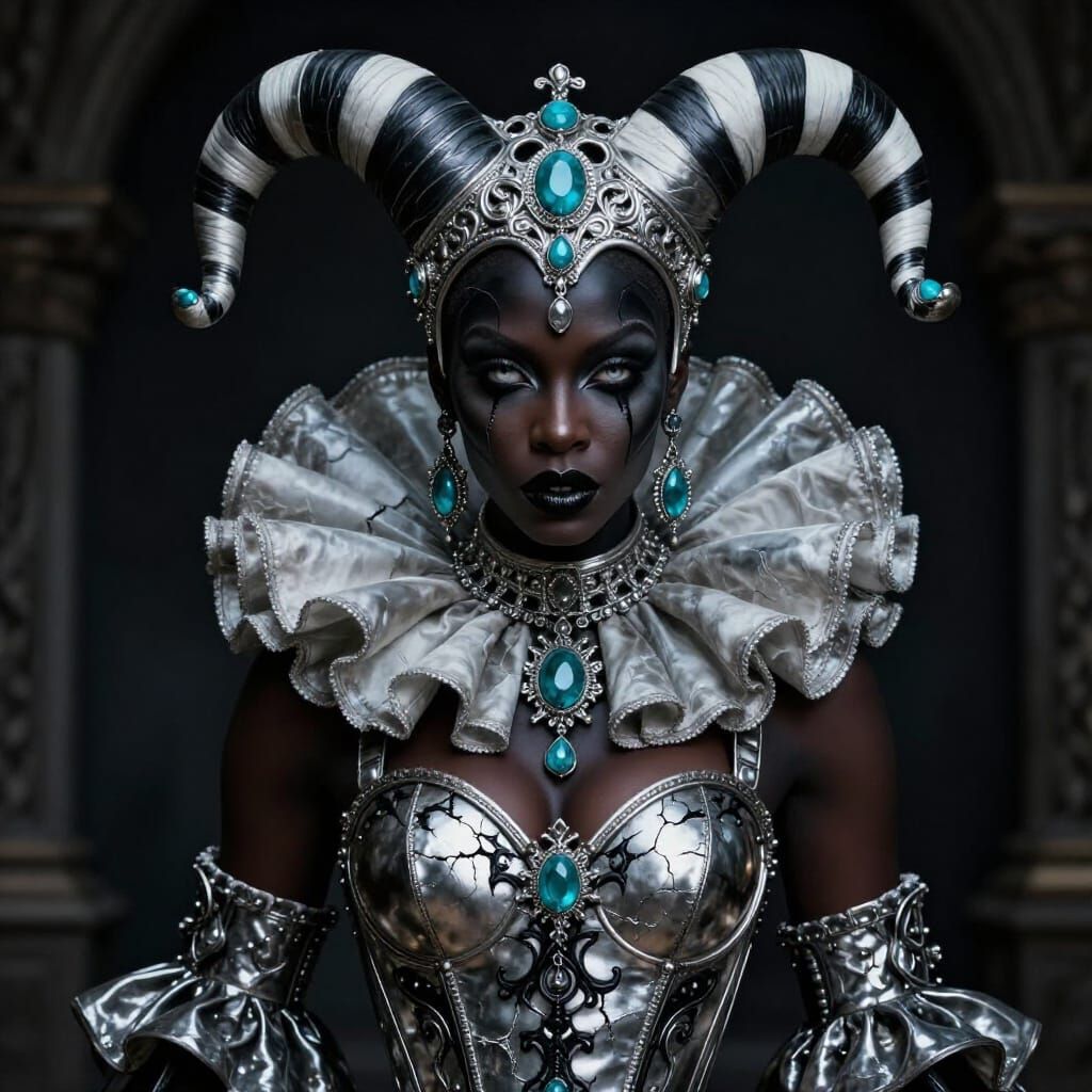 Gothic Jester Queen Portrait in Dark Fantasy Style
