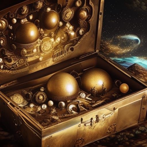 Golden Planet in Treasure Box: Epic Digital Art