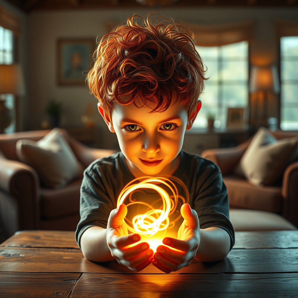 Boy Creates Healing Light: Digital Art Portrait