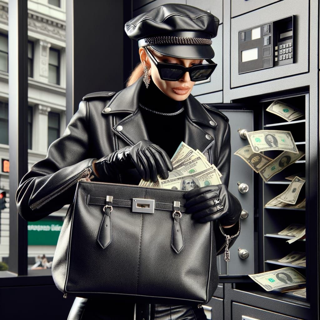 Stylish Bank Robber Stealing Cash
