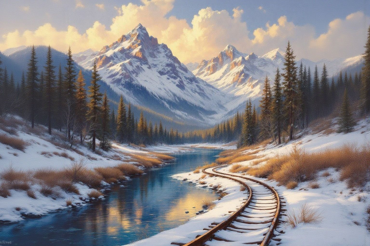 Colorado Rockies Winter Scene in Landscape Painting Style
