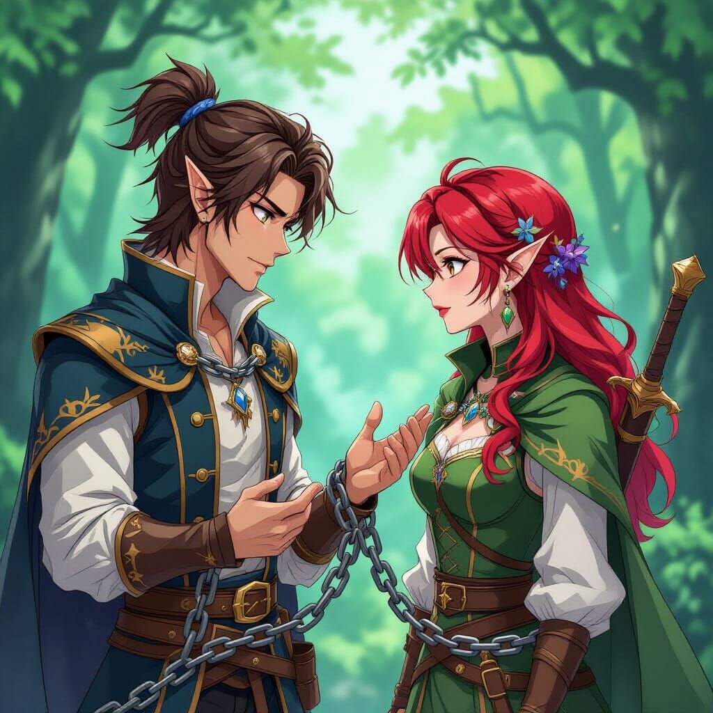 Fae Prince Captured by Hunter in Anime Style