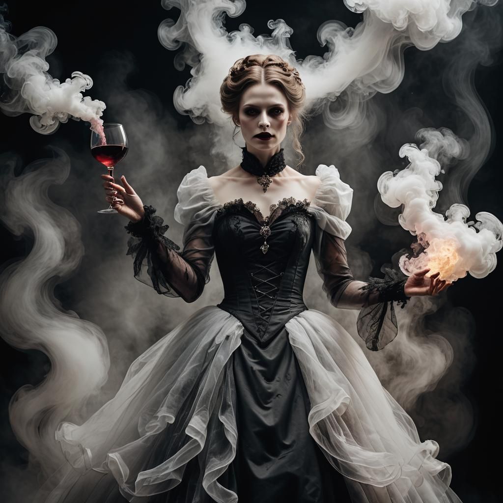 Ethereal Vampire in Gothic Gown: Surrealist Dreamscape