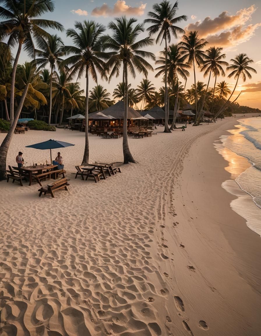 Tropical Beach Sunset Wide-Angle View