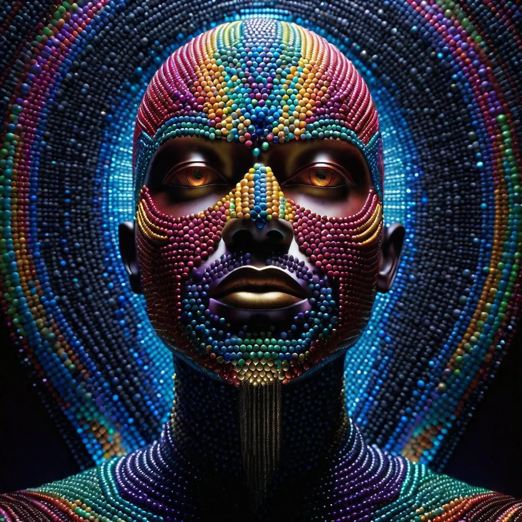 Marbled Humanoid: Detailed Matte Painting in Triadic Colors