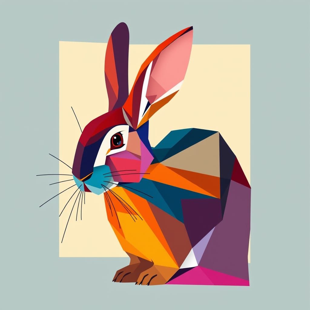 Geometric Rabbit Portrait in Cubist Style
