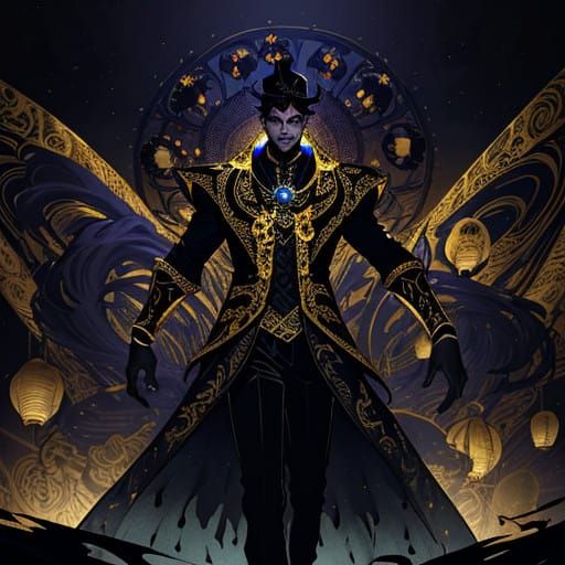 Mysterious Carnival Figures in Vibrant Darkness