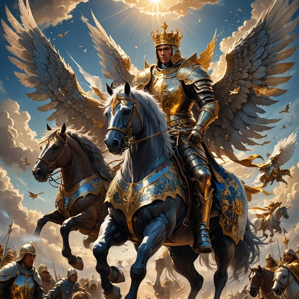 Heavenly Knight Soaring in Starry Sky: Dark Fantasy Art