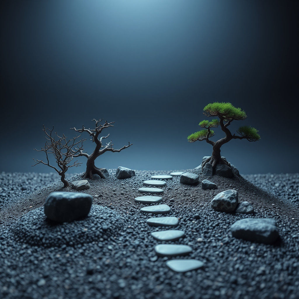 Serene Miniature Zen Garden in Atmospheric Style