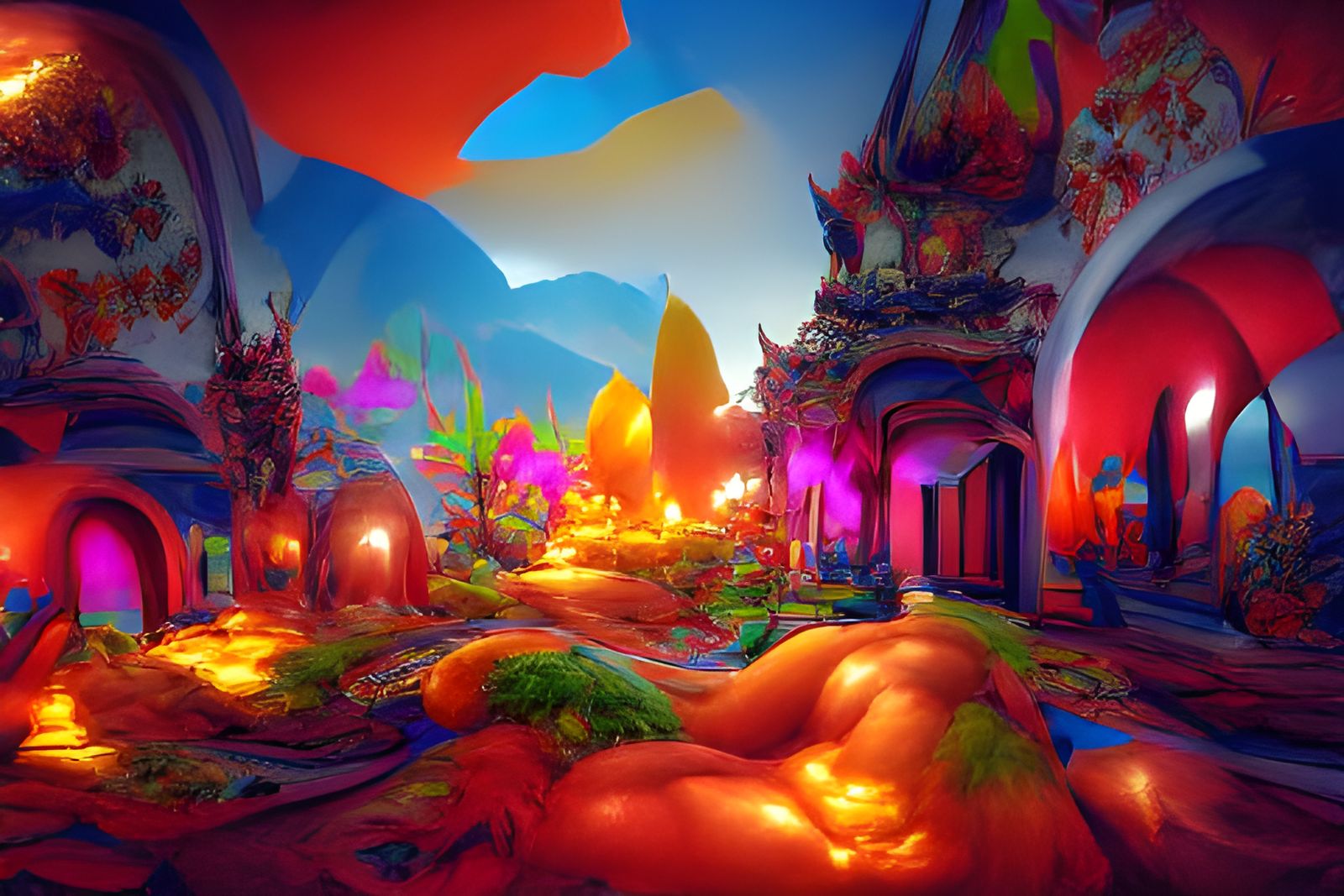 Vibrant Fantasy Landscape in Volumetric Lighting