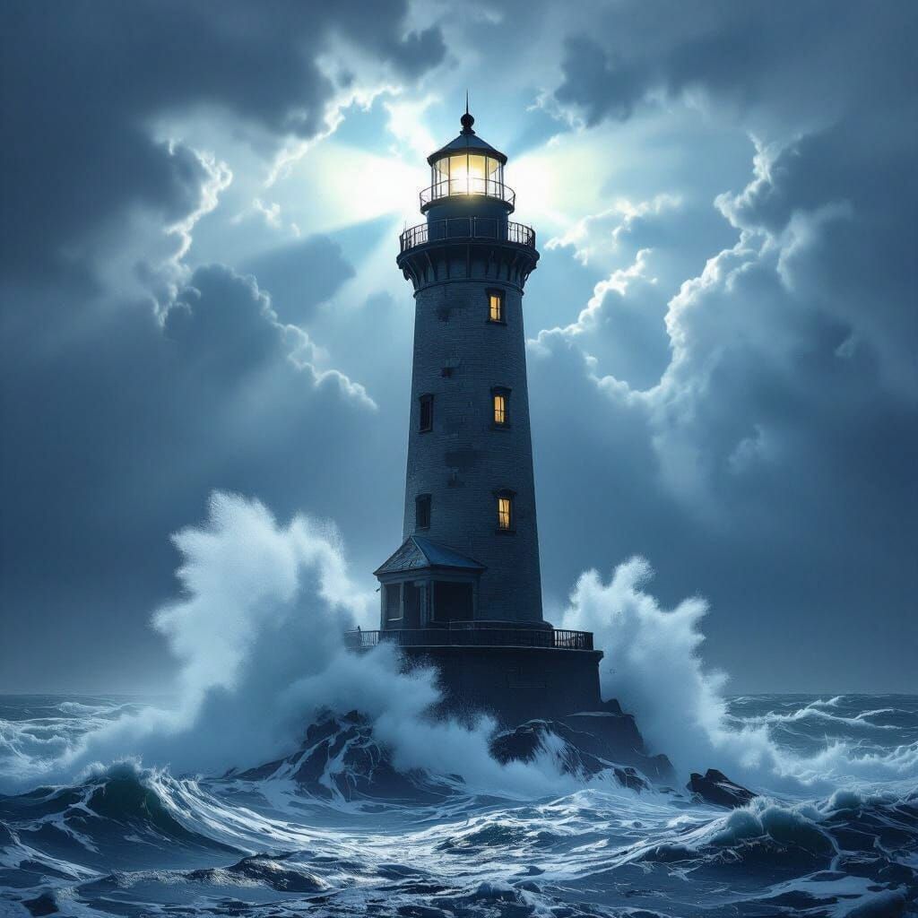 Majestic Lighthouse in Dramatic Storm Lighting