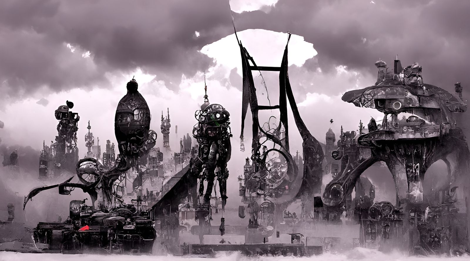 Dieselpunk Golem Covered in Moss and Vines