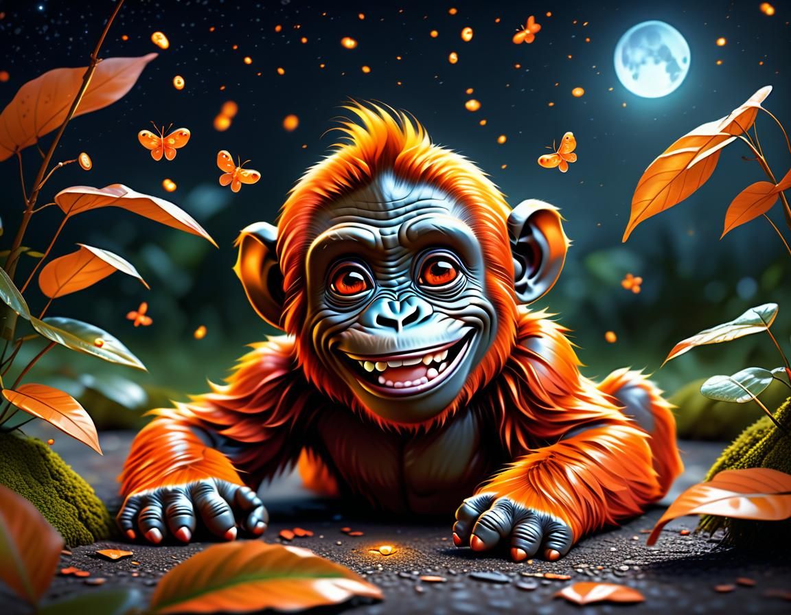 Hyper-Realistic Image of an Adorable Orange Ape