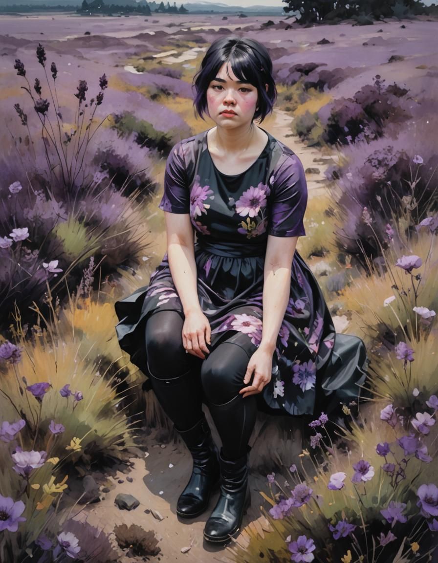 Woman in Flower Dress, Oil Painting Style